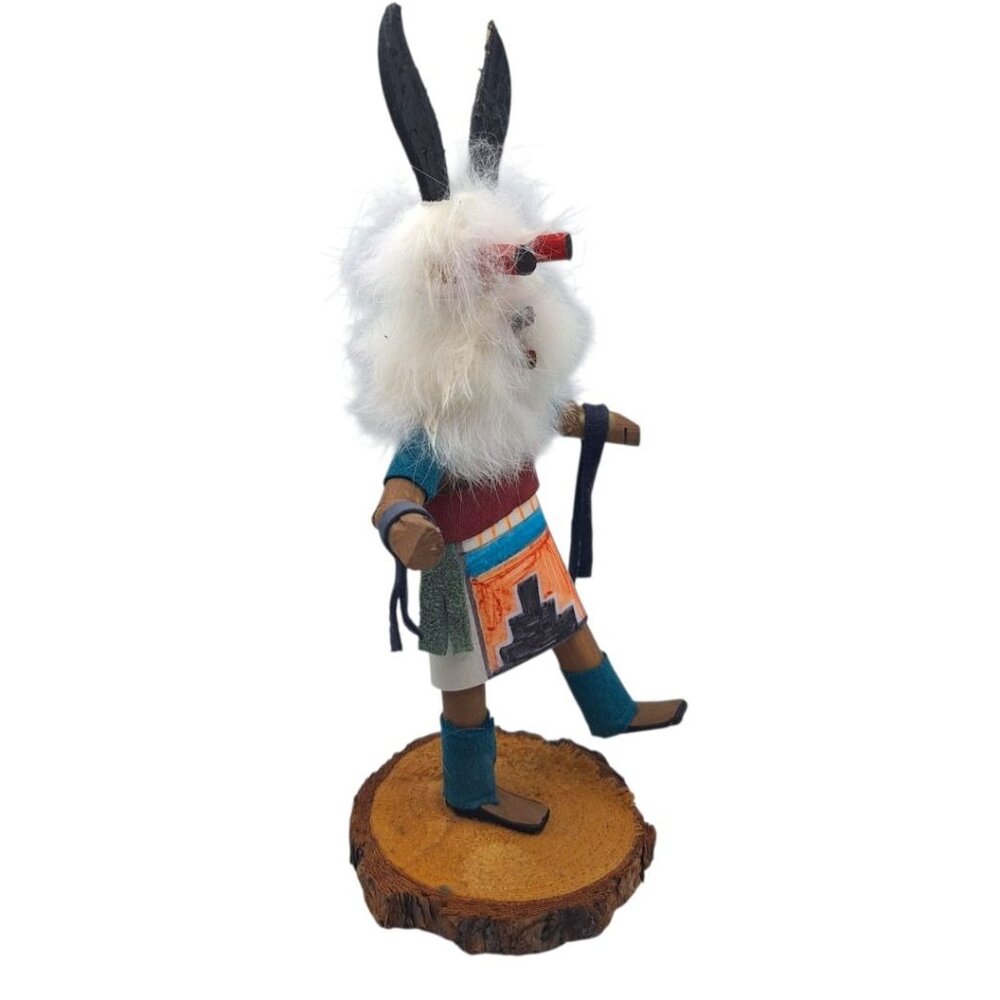 Kachina Handmade Doll Signed 8 Inch Wolf AM Native American Indian Art Wood Fur